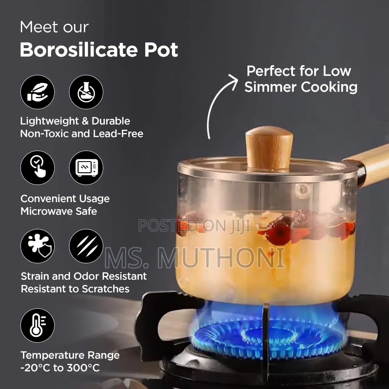 1.8 L Borosilicate Glass Cooking Pot