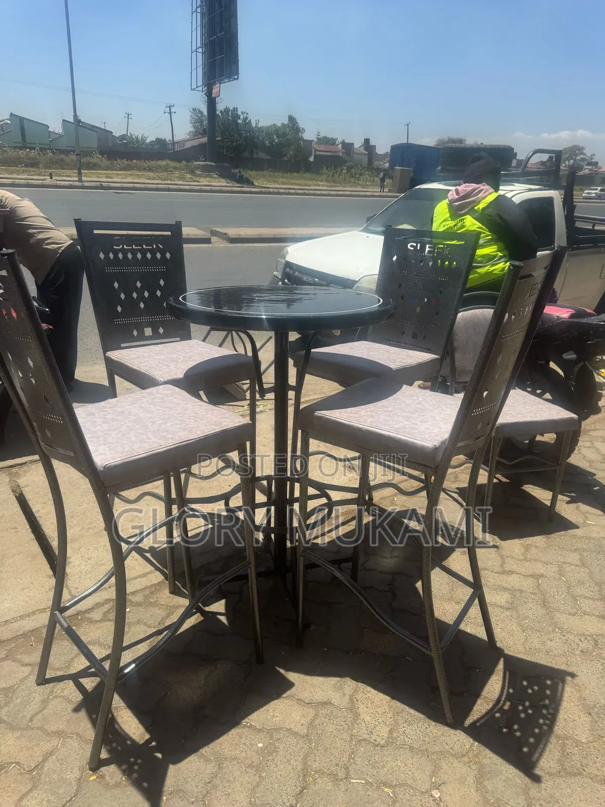 Restaurants And Bar High Grey Chairs And High Round Table