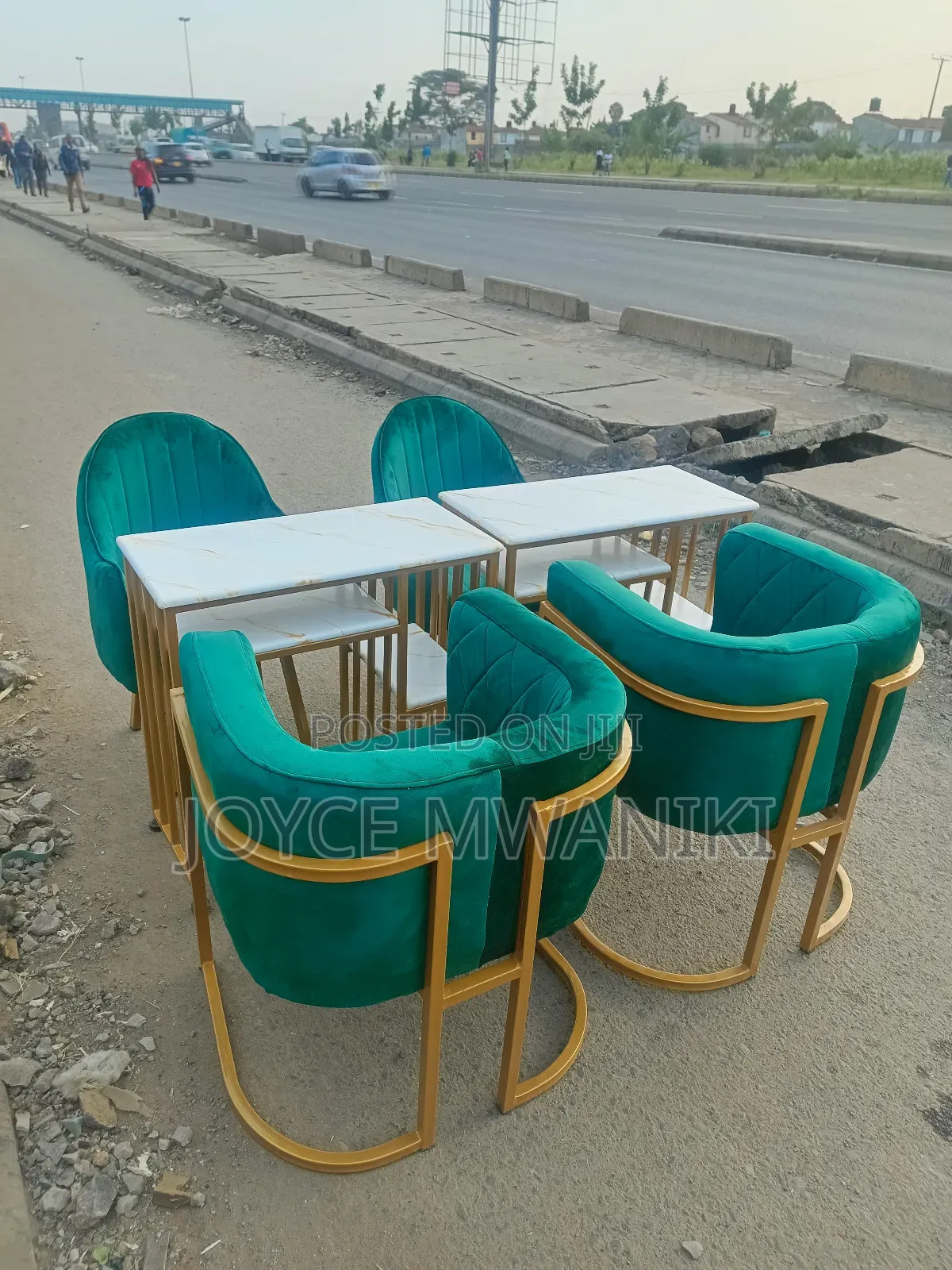 2 Manicure Sets, Green Seats and Marble Tables