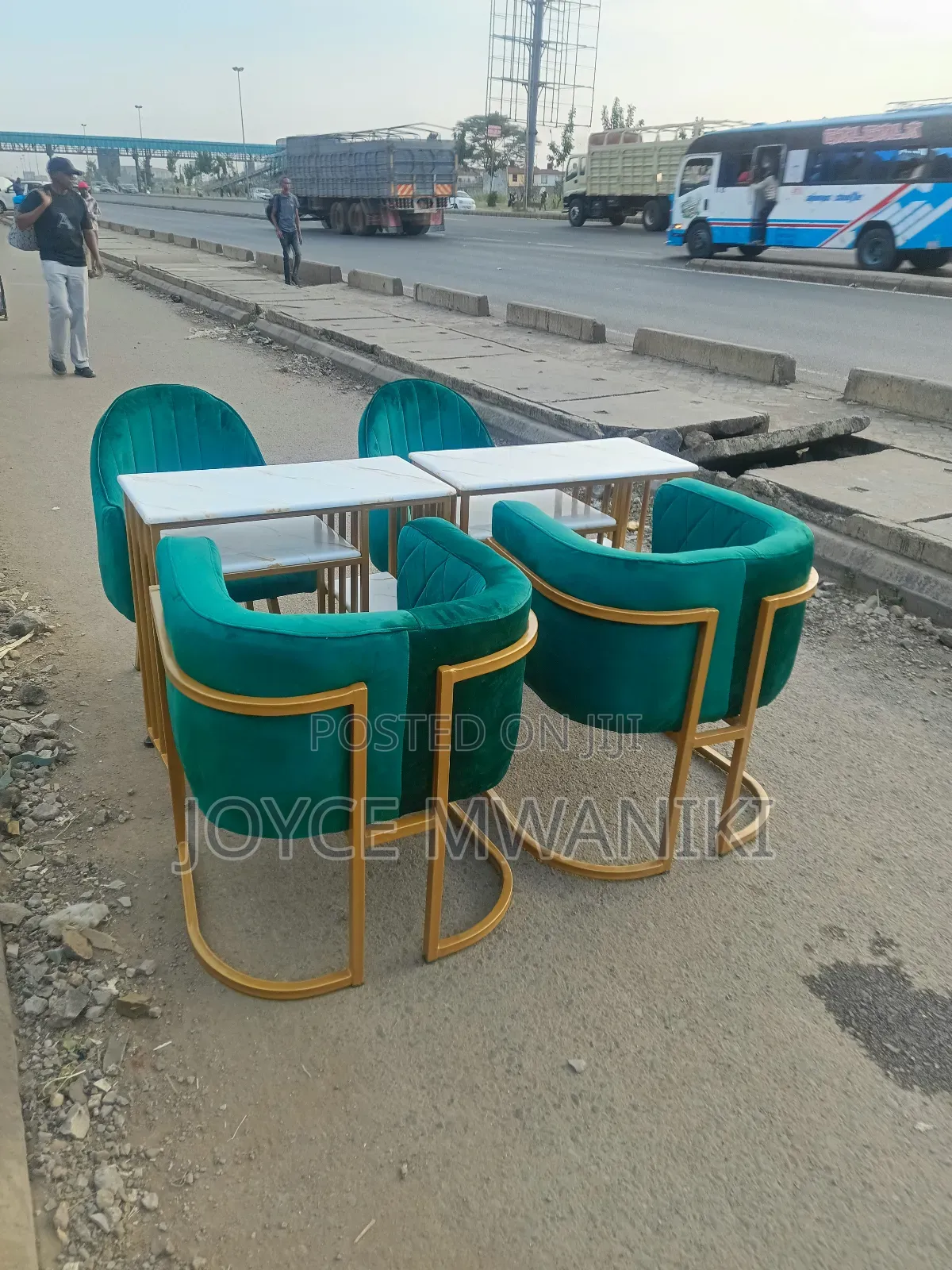 2 Manicure Sets, Green Seats and Marble Tables