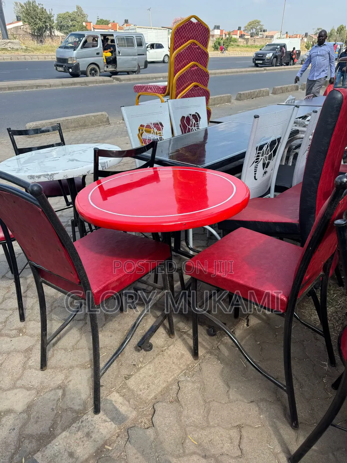 Red Restaurants Round Table And Chairs