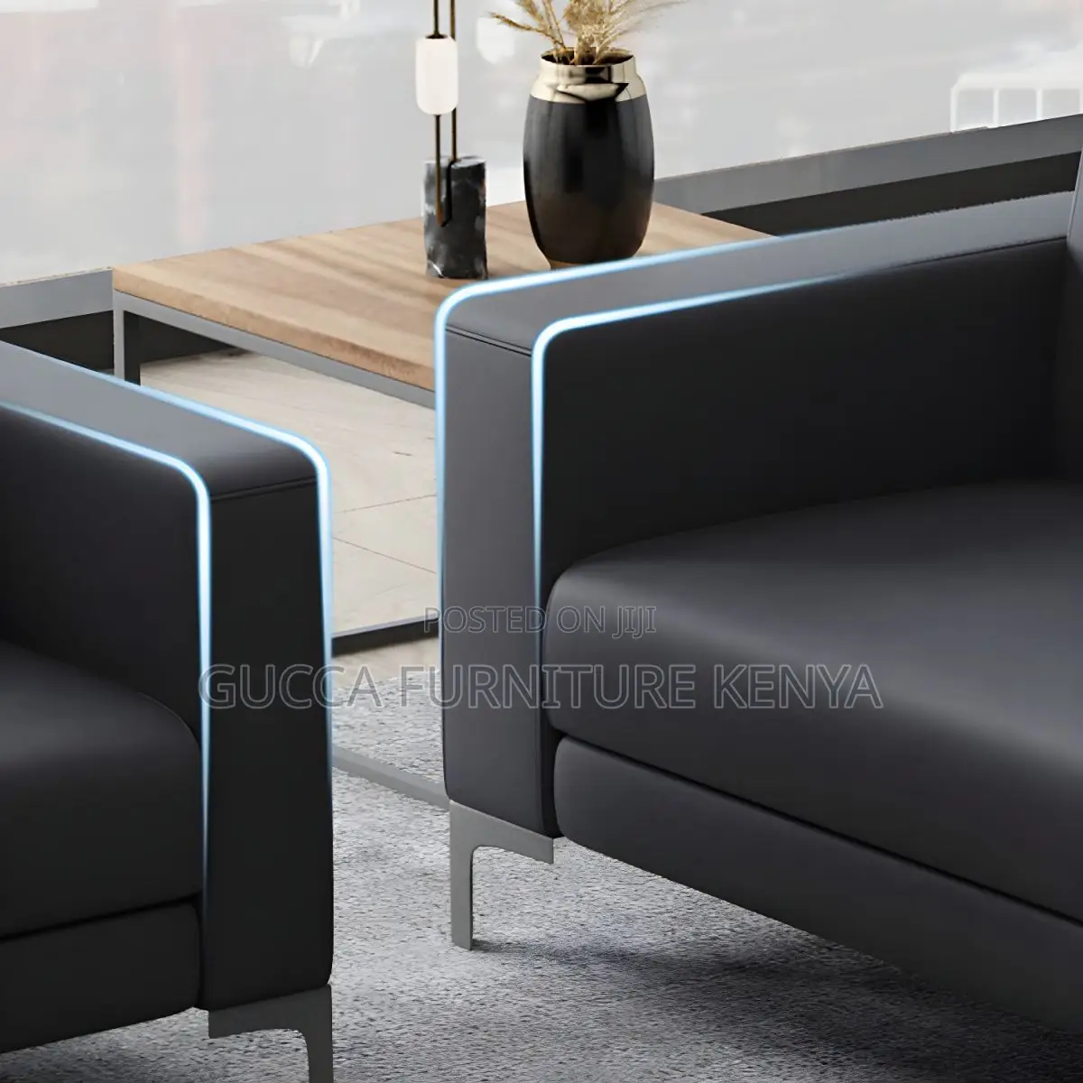 Sofas: Office Black 5-Seater Square Arm Sofa Set