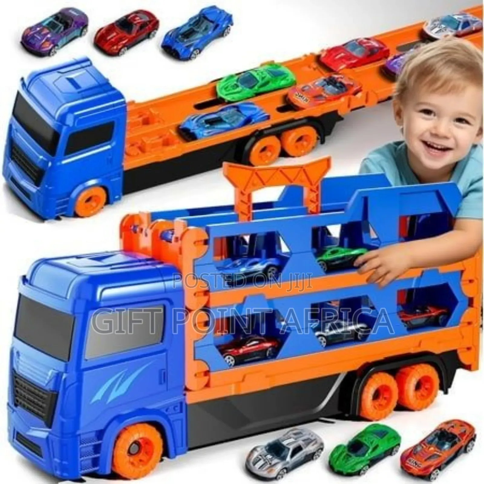 Foldable Transport Truck Toy Car With 6 Small Racing Cars