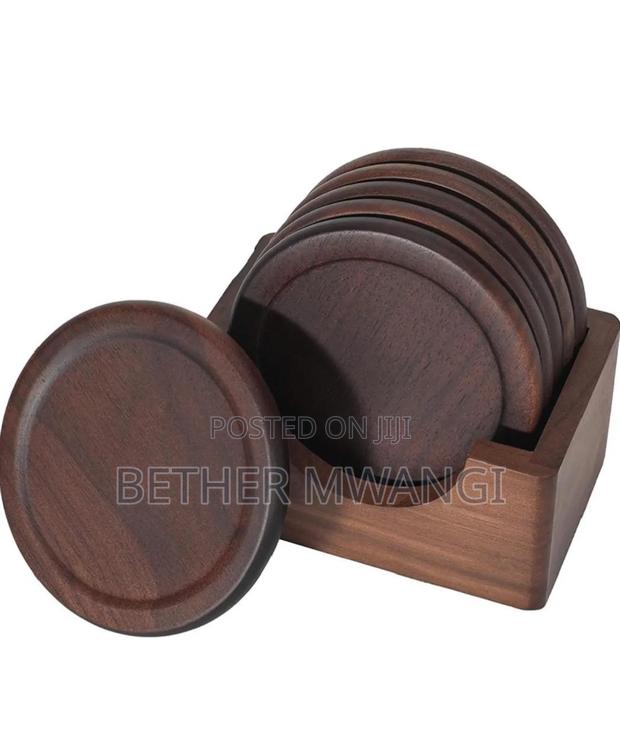 6pc Acacia Wood Coasters Set in Kenya - main view