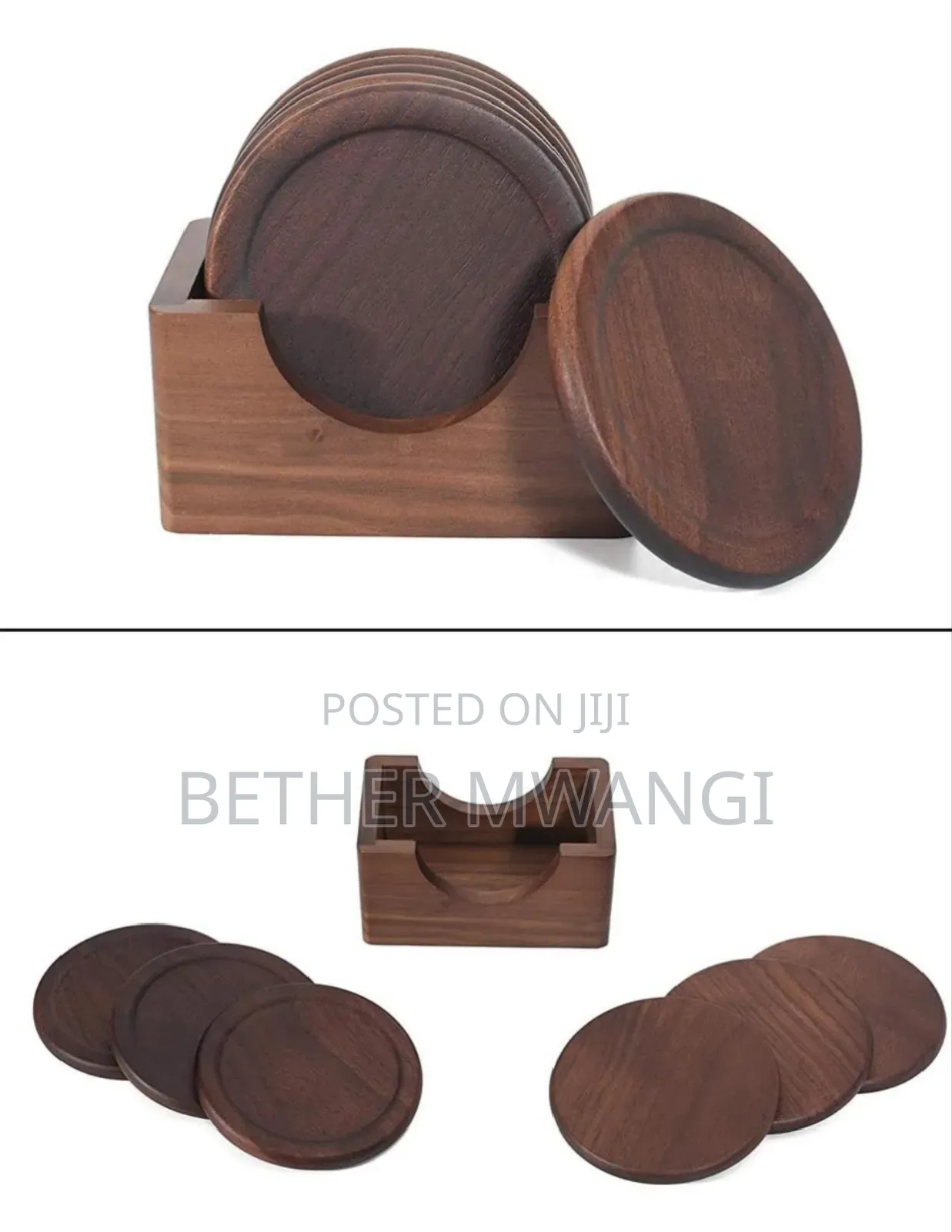 6pc Acacia Wood Coasters Set in Kenya