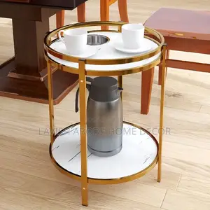 MDF 2 Tier Gold White Side Table