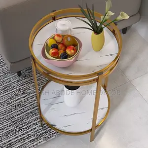 MDF 2 Tier Gold White Side Table
