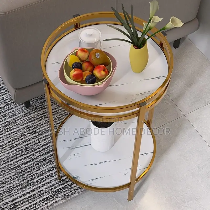 MDF 2 Tier Gold White Side Table