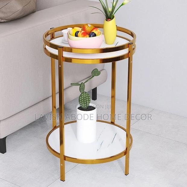 MDF 2 Tier Gold White Side Table - thumbnail 2