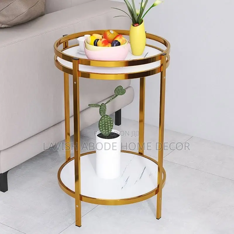 MDF 2 Tier Gold White Side Table