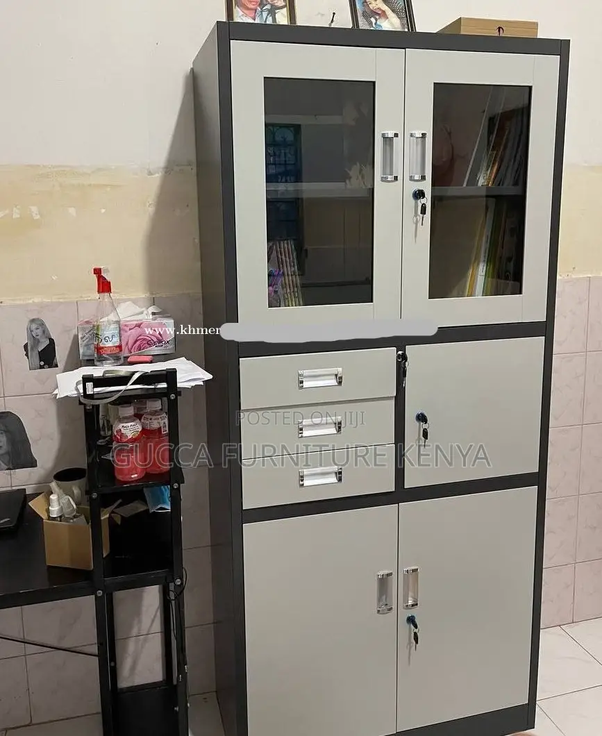 Cabinets: Secure 2-Door Cabinet With Safe-Metallic