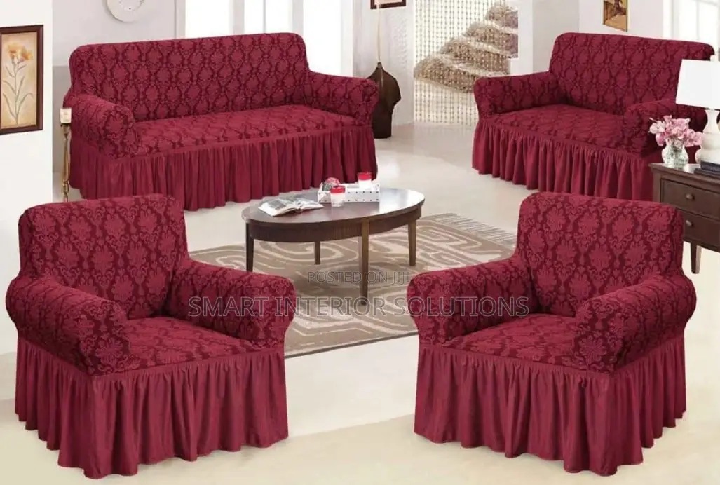 Maroon Jacquared Sofa Covers