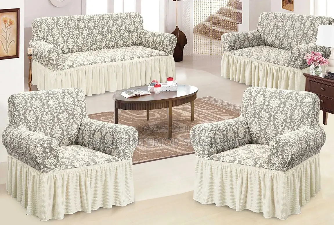 White Jacquared Stretchable Sofa Cover