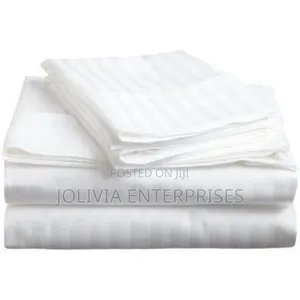Hotel Quality White Stripped Fitted Bedsheet Set
