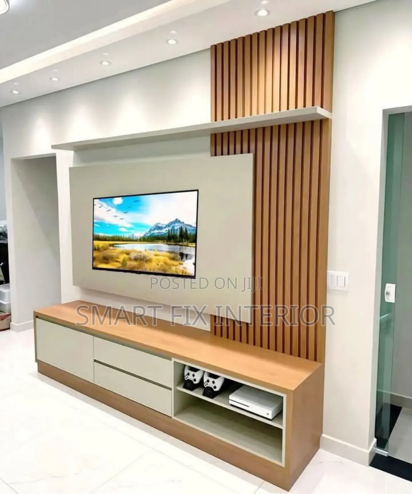 Tv Stand/Fluted Panels/Mable Sheet/Snake Light