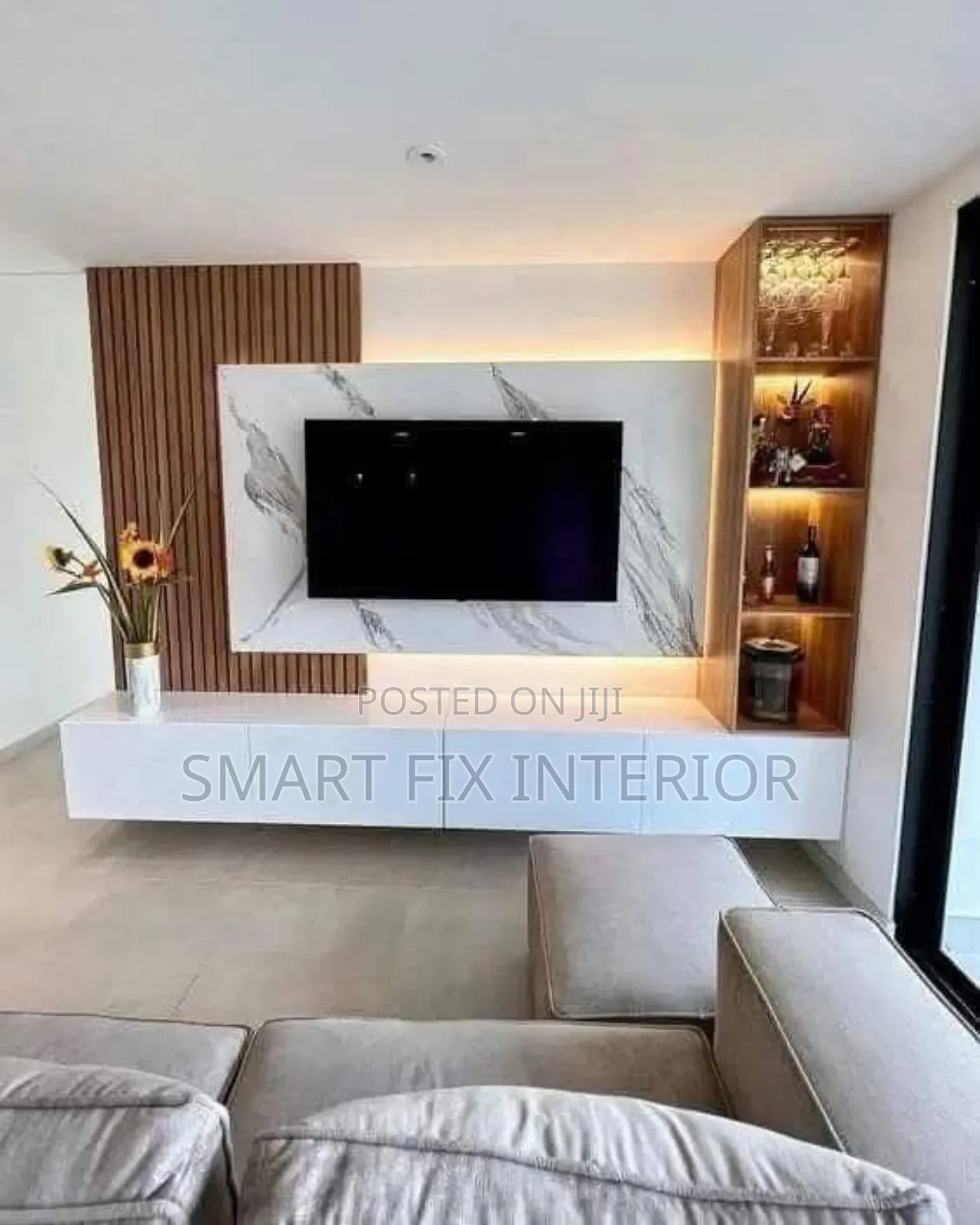 Tv Stand/Fluted Panels/Mable Sheet/Snake Light