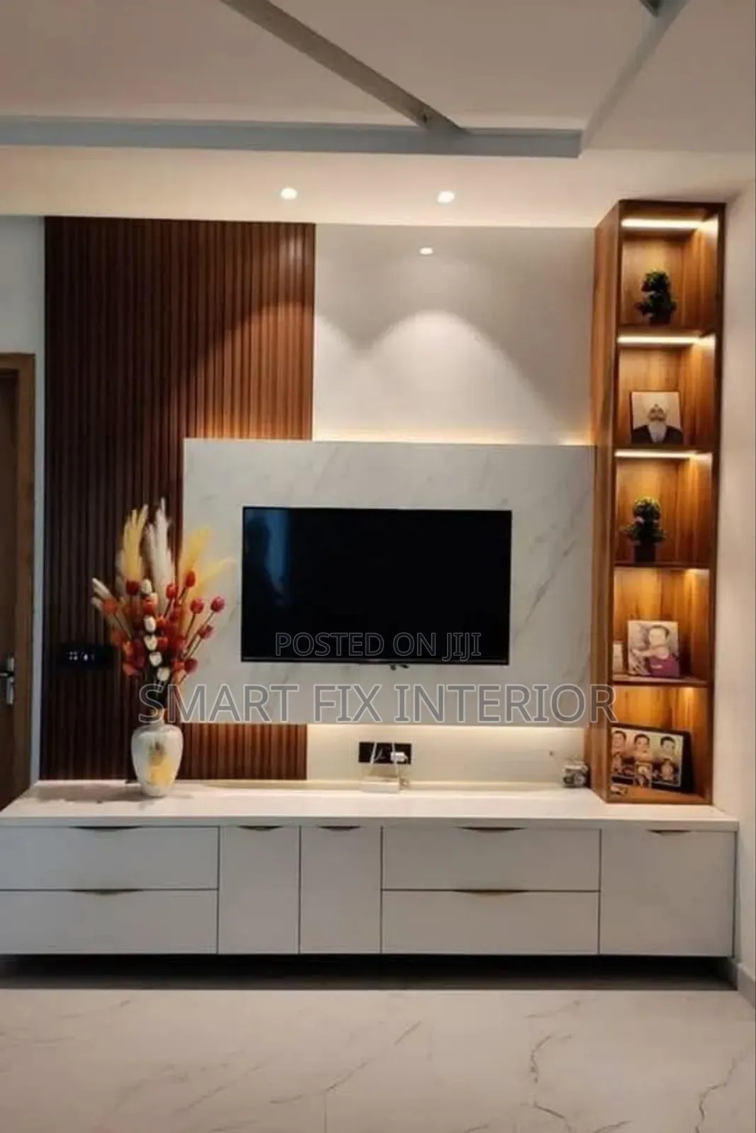 Tv Stand/Fluted Panels/Mable Sheet/Snake Light