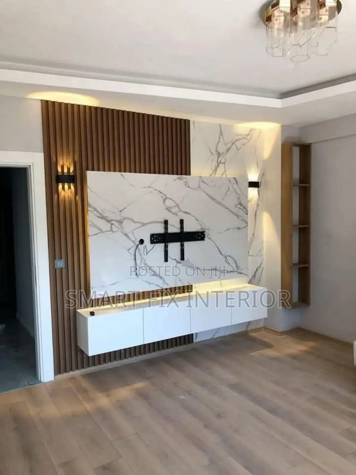 Tv Stand/Fluted Panels/Mable Sheet/Snake Light
