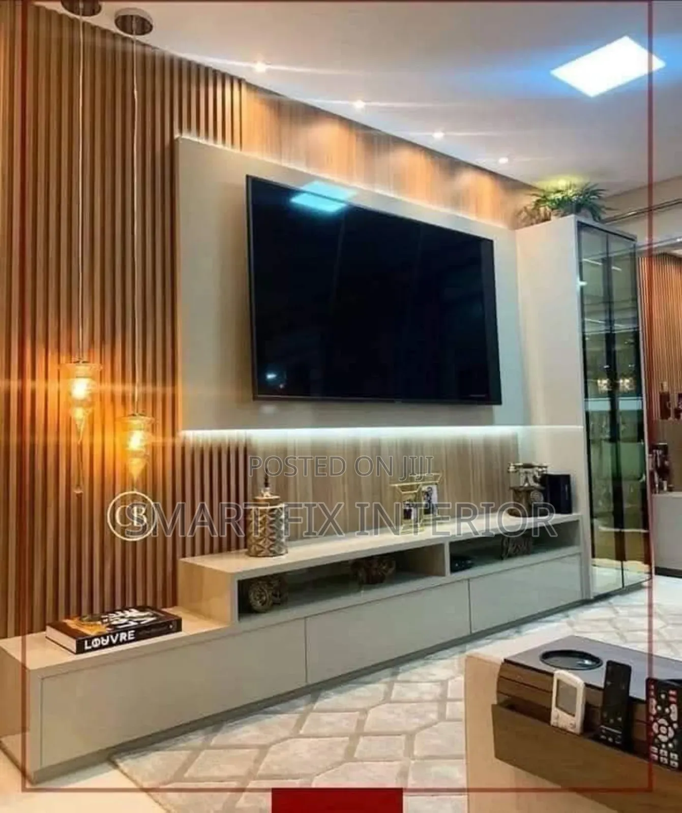 Tv Stand/Fluted Panels/Mable Sheet/Snake Light