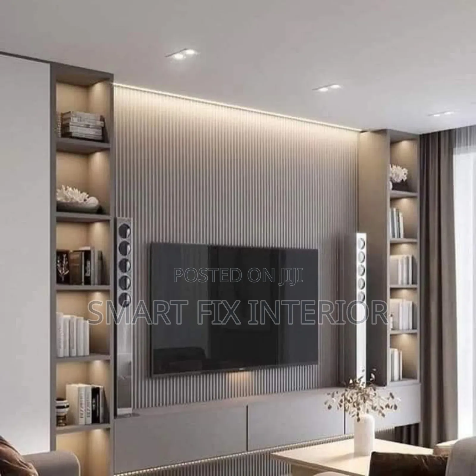 Tv Stand/Fluted Panels/Mable Sheet/Snake Light