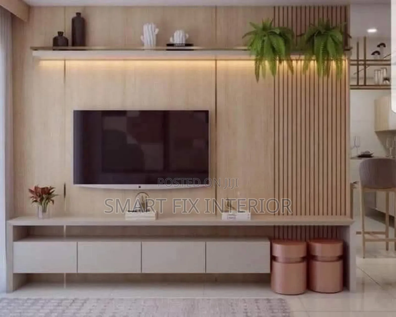 Tv Stand/Fluted Panels/Mable Sheet/Snake Light