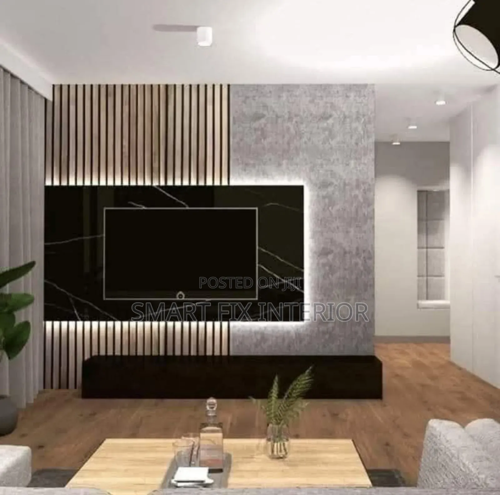 Tv Stand/Fluted Panels/Mable Sheet/Snake Light