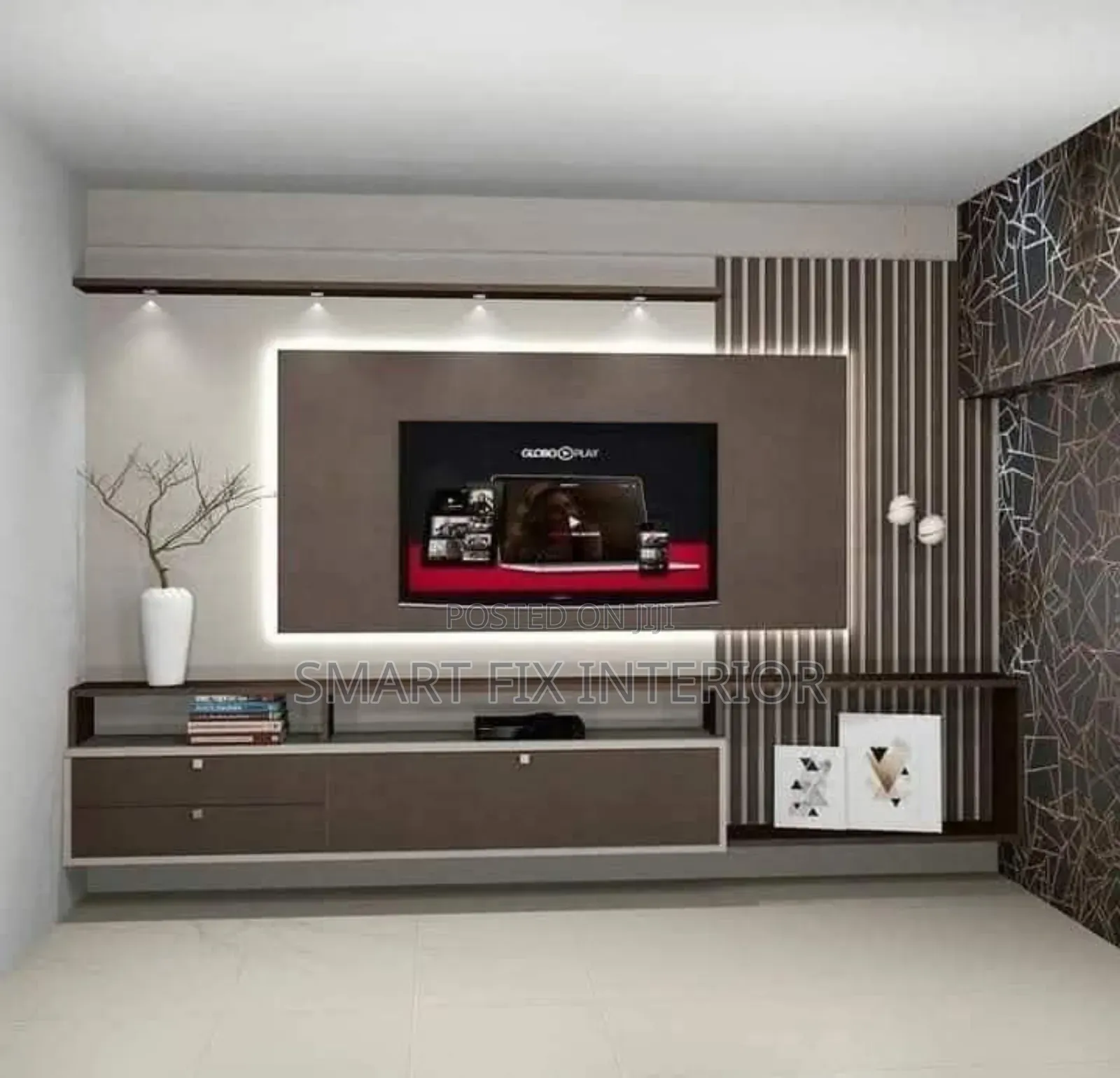 Tv Stand/Fluted Panels/Mable Sheet/Snake Light