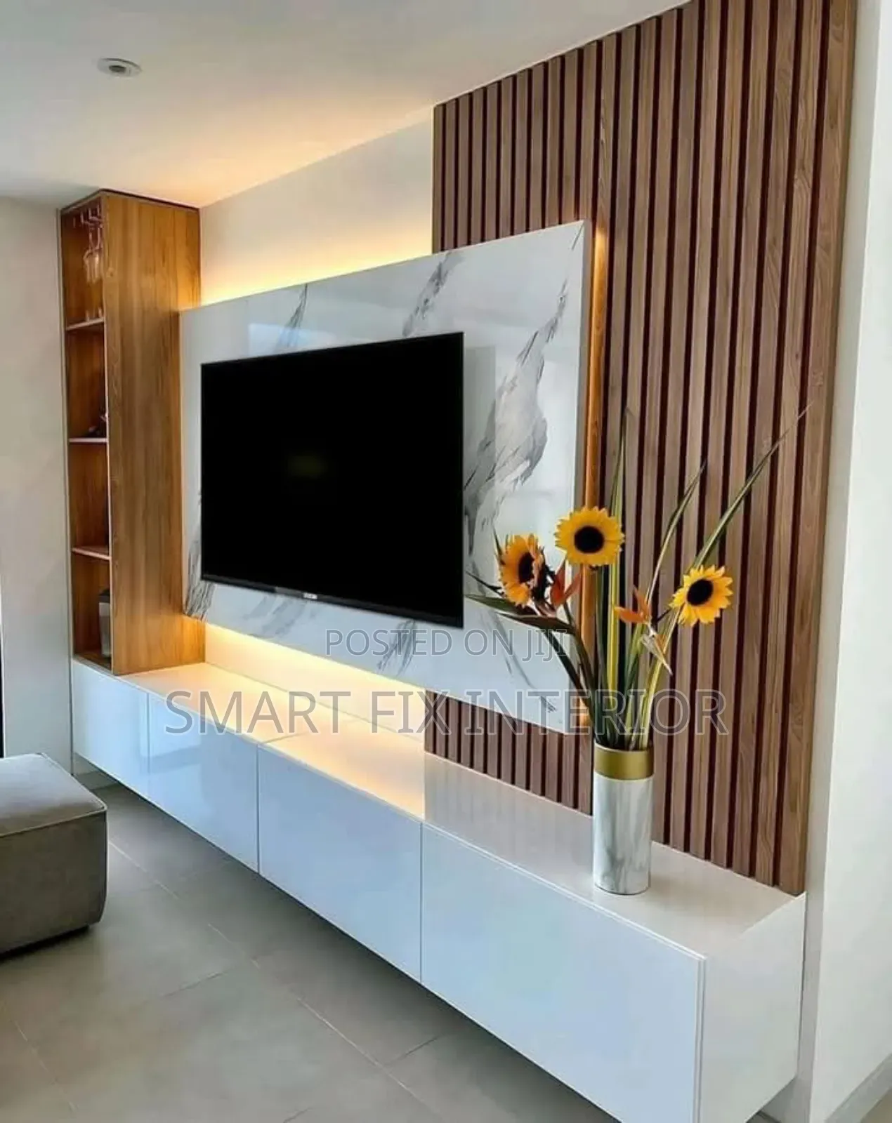 Tv Stand/Fluted Panels/Mable Sheet/Snake Light