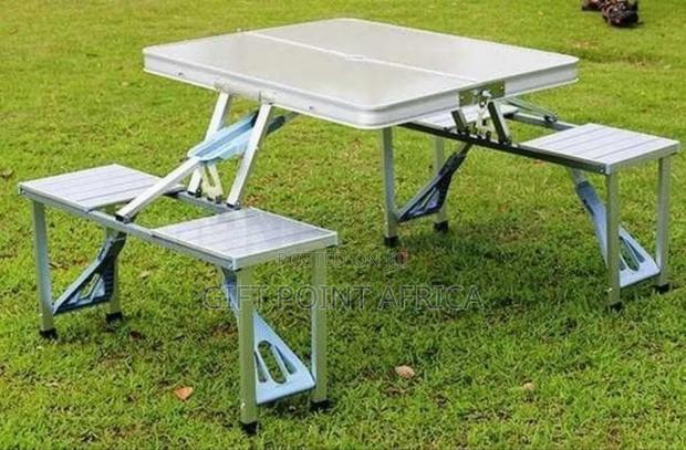 Aluminum Foldable Camping Picnic Table and Chairs - main view