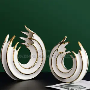 Ceramic Sea Wave White Gold Decor - A Pair