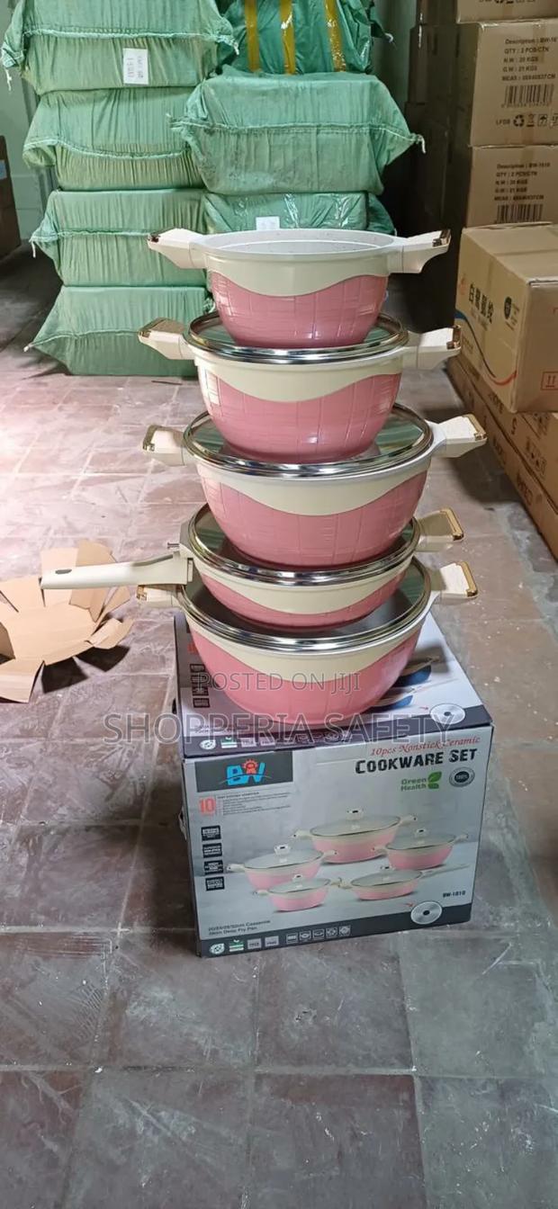 10 PCS Heavy Bv Ceramic Cookware Set- Pink