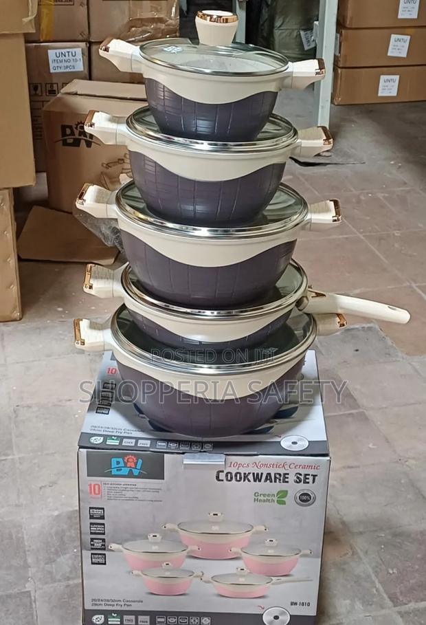 10 PCS Heavy Bv Ceramic Cookware Set- Brown - main view