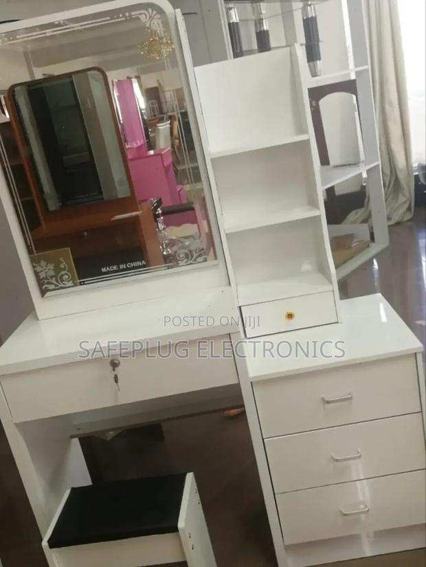 White Dressing Mirror Table - With Drawers, Stool Shelves