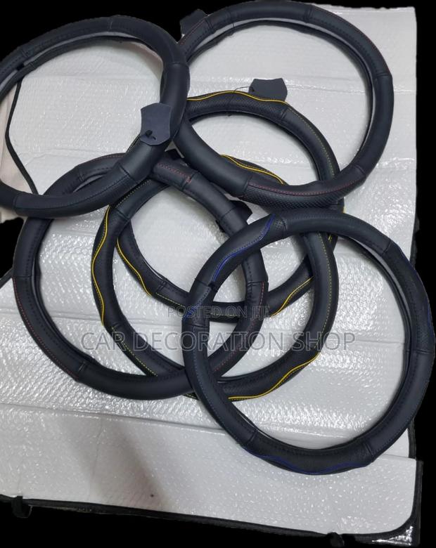 Heavy Black Leather Steering Covers - thumbnail 2