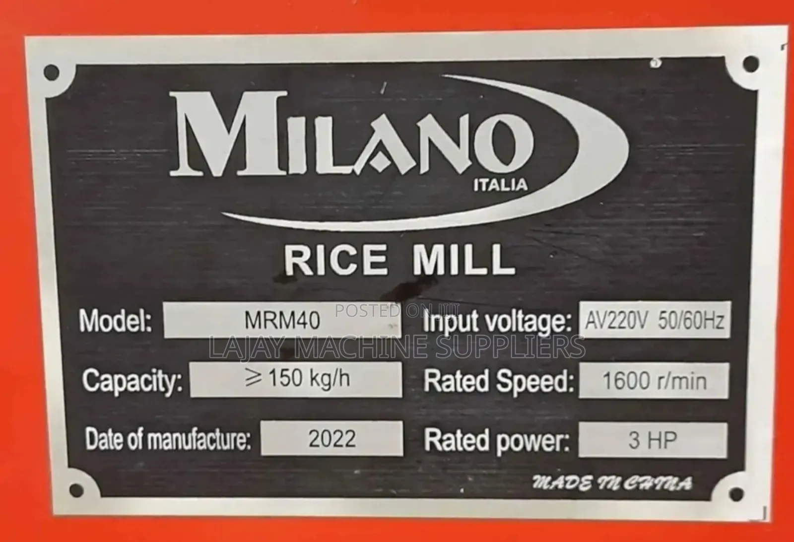 Milano Rice Mill 150kg 3hp