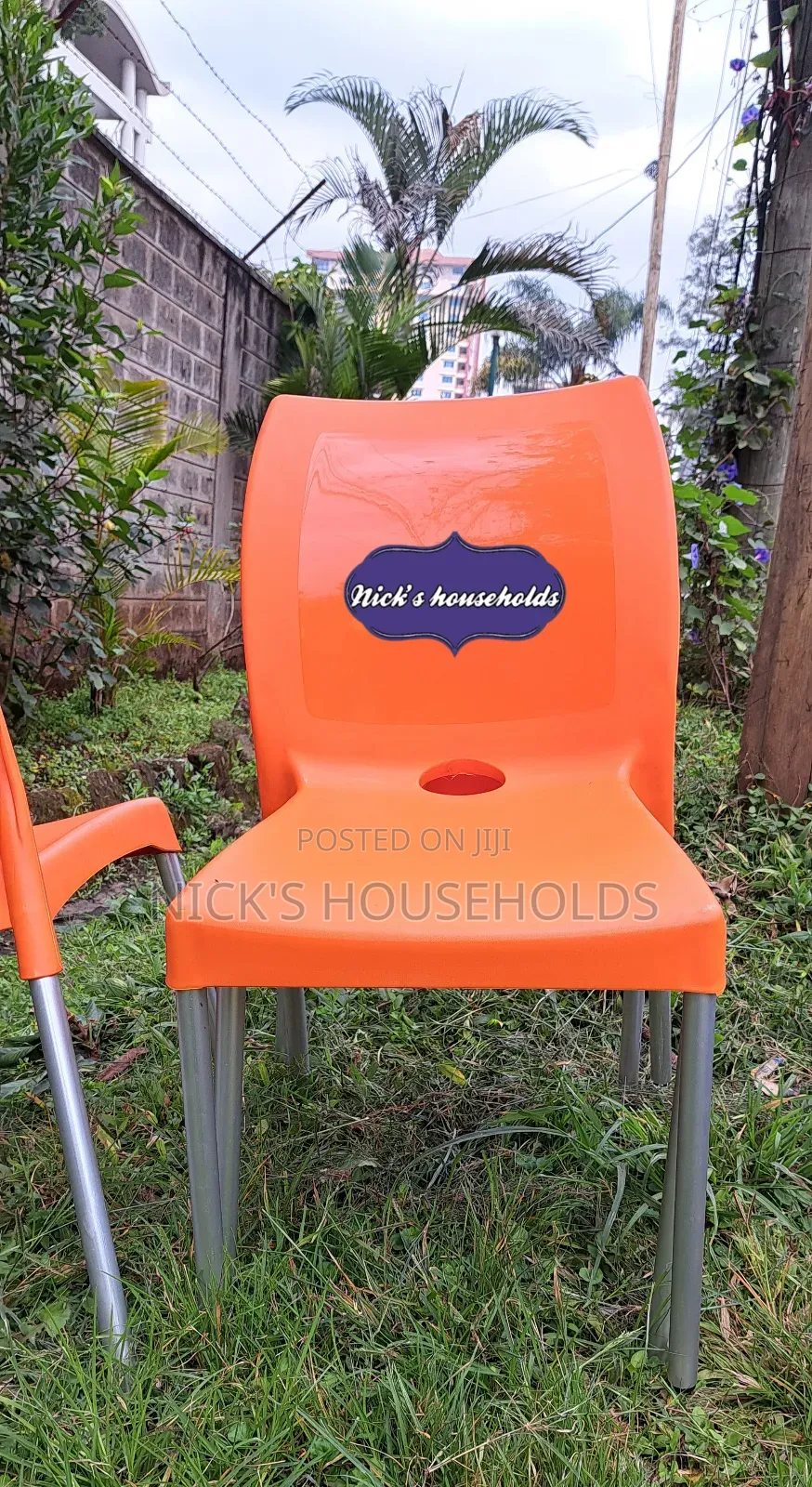 Front and Back Plastic Chairs With Metal Legs
