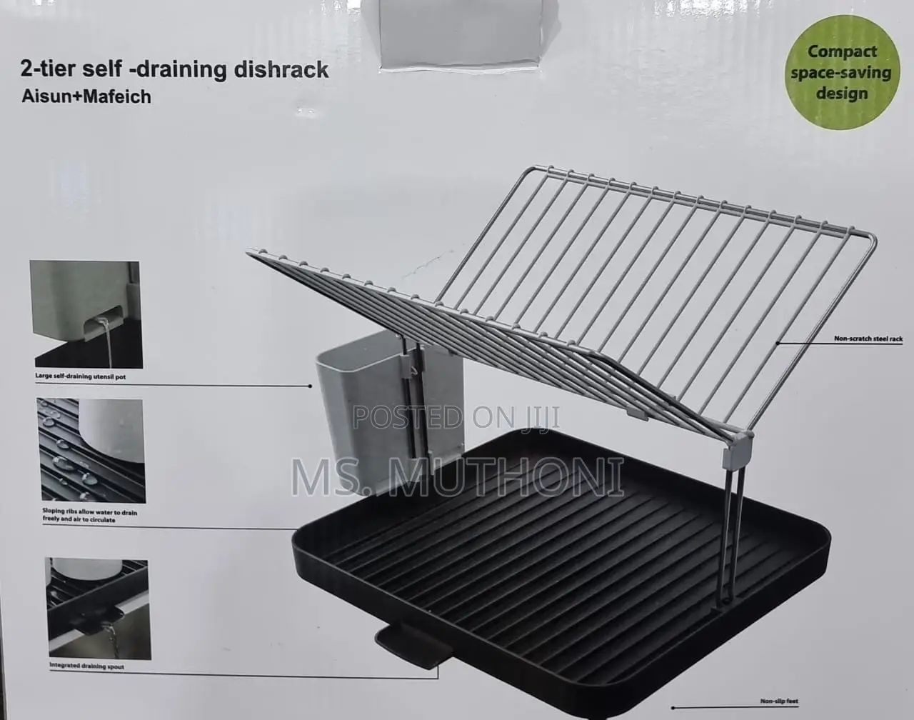 2 Tier Self Draining Dish Drainer Rack