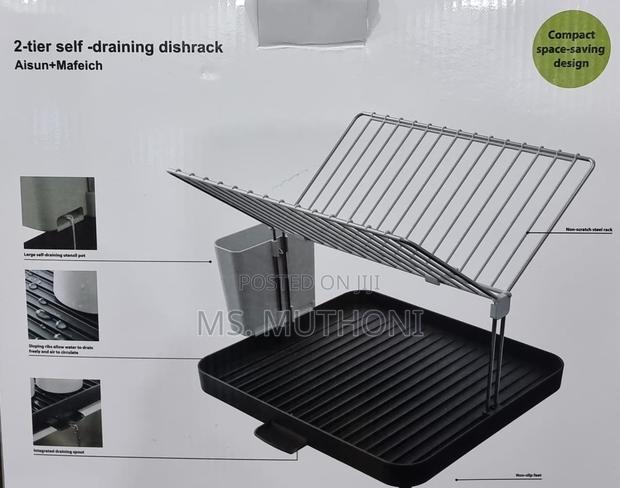 2 Tier Self Draining Dish Drainer Rack - thumbnail 3