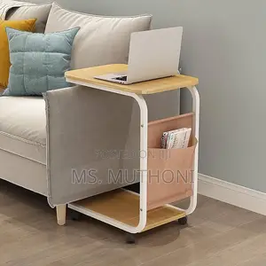 Beige 2 Layer Trolley Side Table With Matching Insert Pocket