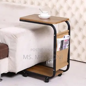 Beige 2 Layer Trolley Side Table With Matching Insert Pocket