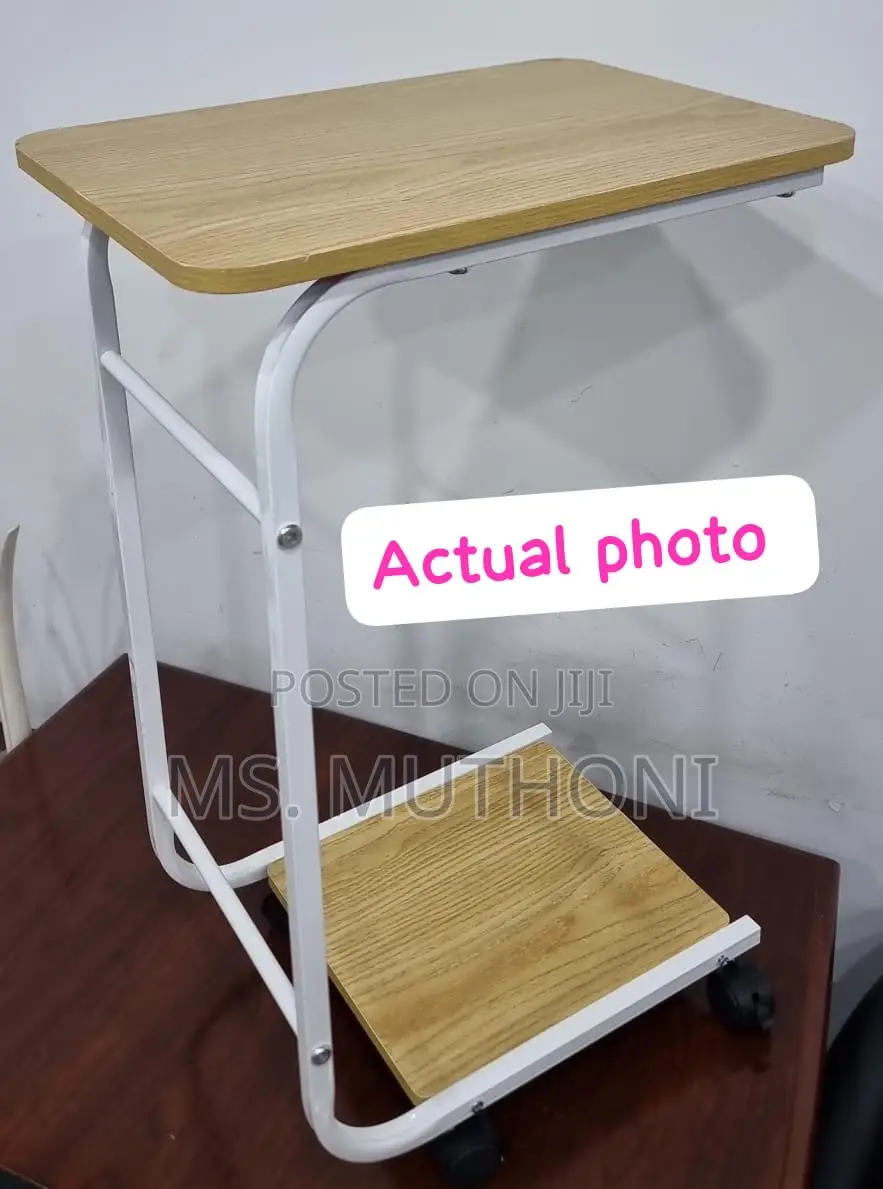 Beige 2 Layer Trolley Side Table With Matching Insert Pocket