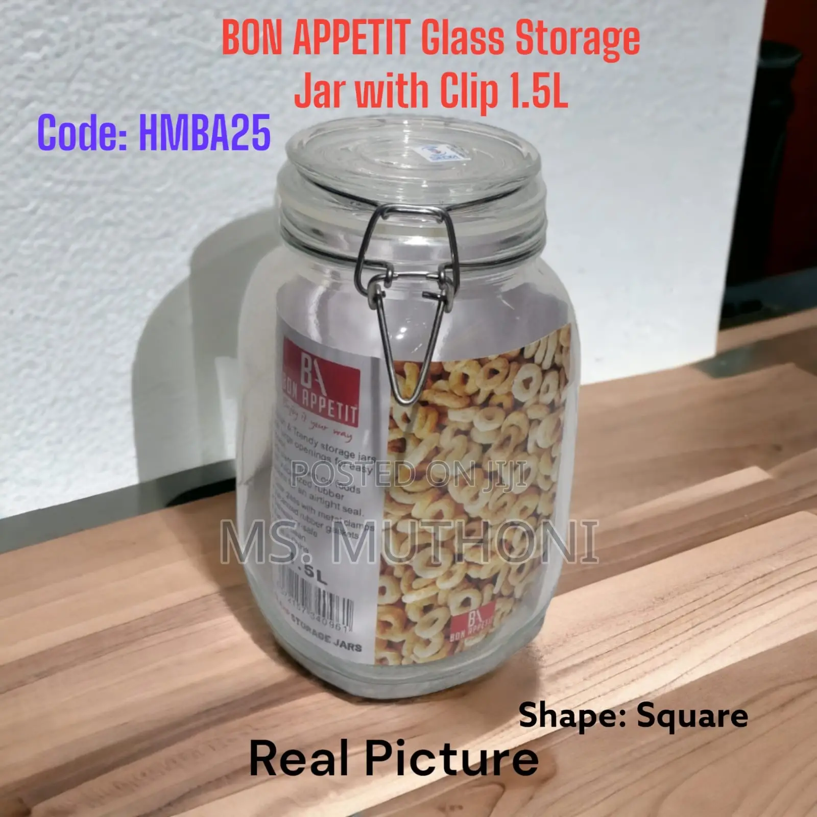 Hmba25 Bon Appetit Glass Storage Jar With Clip 1.5l