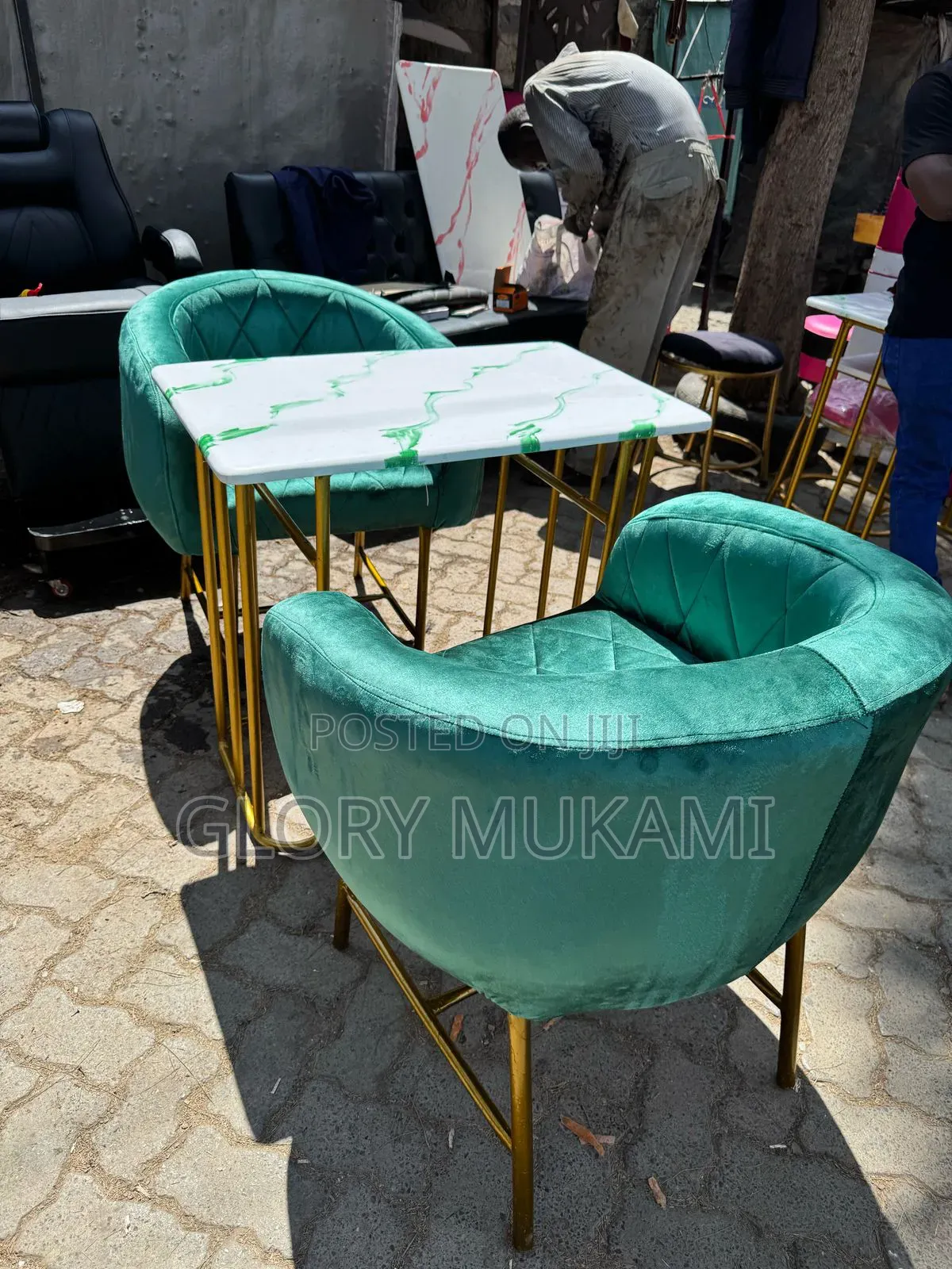 Green Set Manicure Chairs And Manicure Table