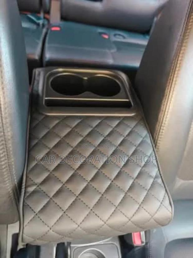 Black Leather Armrest Clip on Cover Top With Cupholder - thumbnail 3