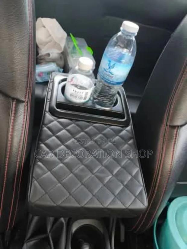 Black Leather Armrest Clip on Cover Top With Cupholder - thumbnail 2