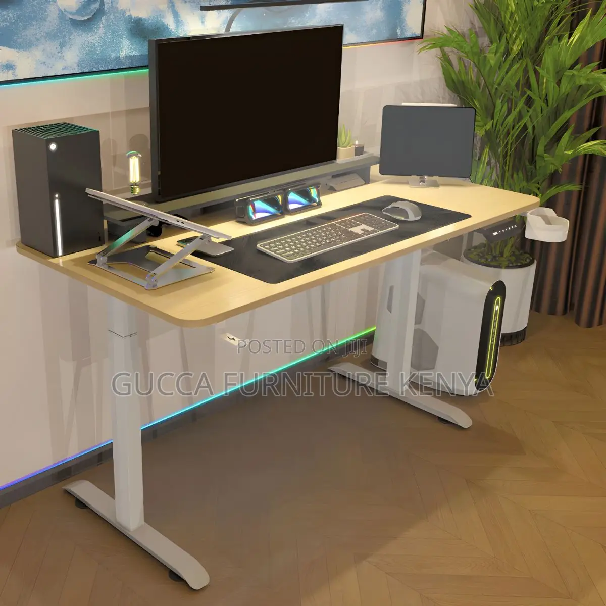 Office Tables: 160cm Standing Office Desk With Metal Legs