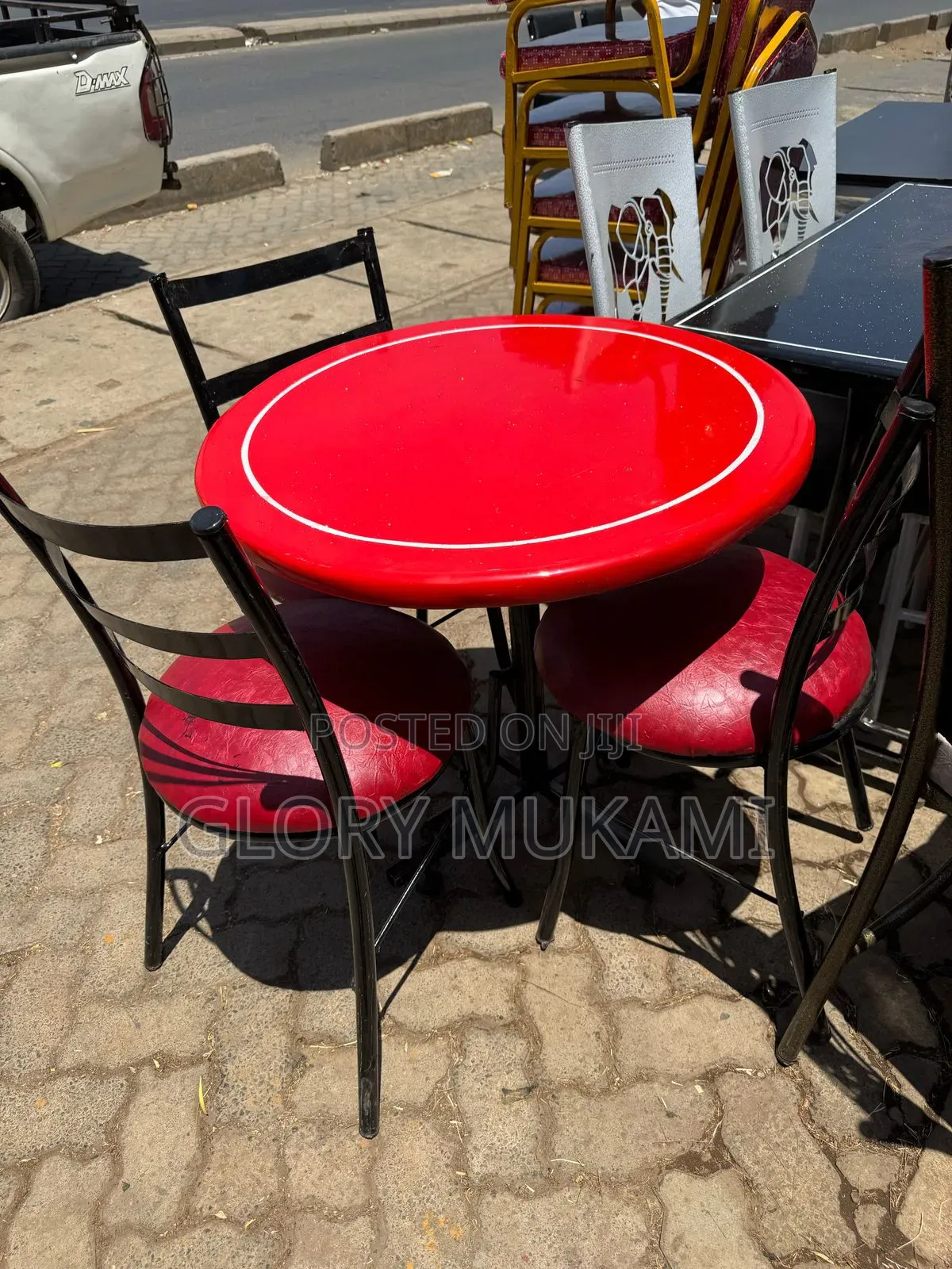 Red Round Marble Table And Chairs Set
