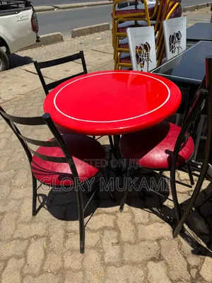 Red Round Marble Table And Chairs Set