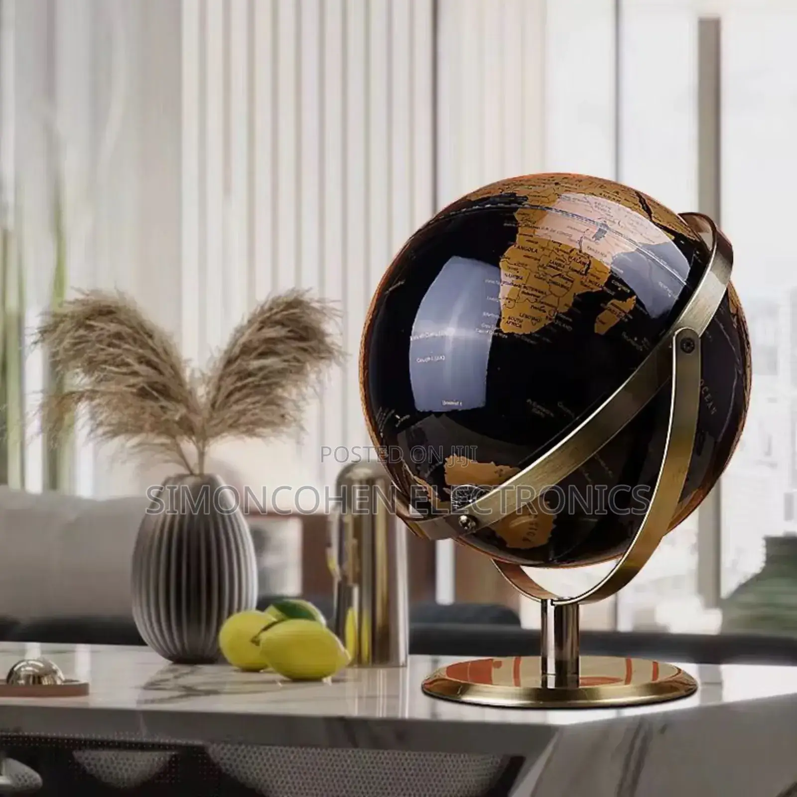 Rotating Retro Gold Black World Globe Metal Bracket Decor