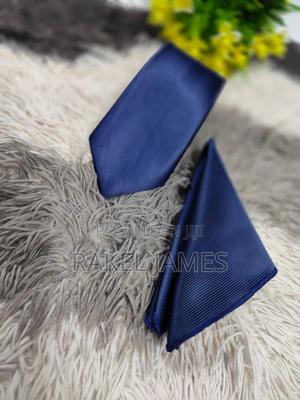 Navy Blue Tie With Pocket Square - thumbnail 2